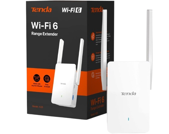 Tenda A23 Répéteur WiFi 6 AX1500, Extenseur WiFi Bi-Bande, Port Gigabit, Antennes 2 x 5dBi, LED de Signal Intelligent, Installation Facile, WPA3
