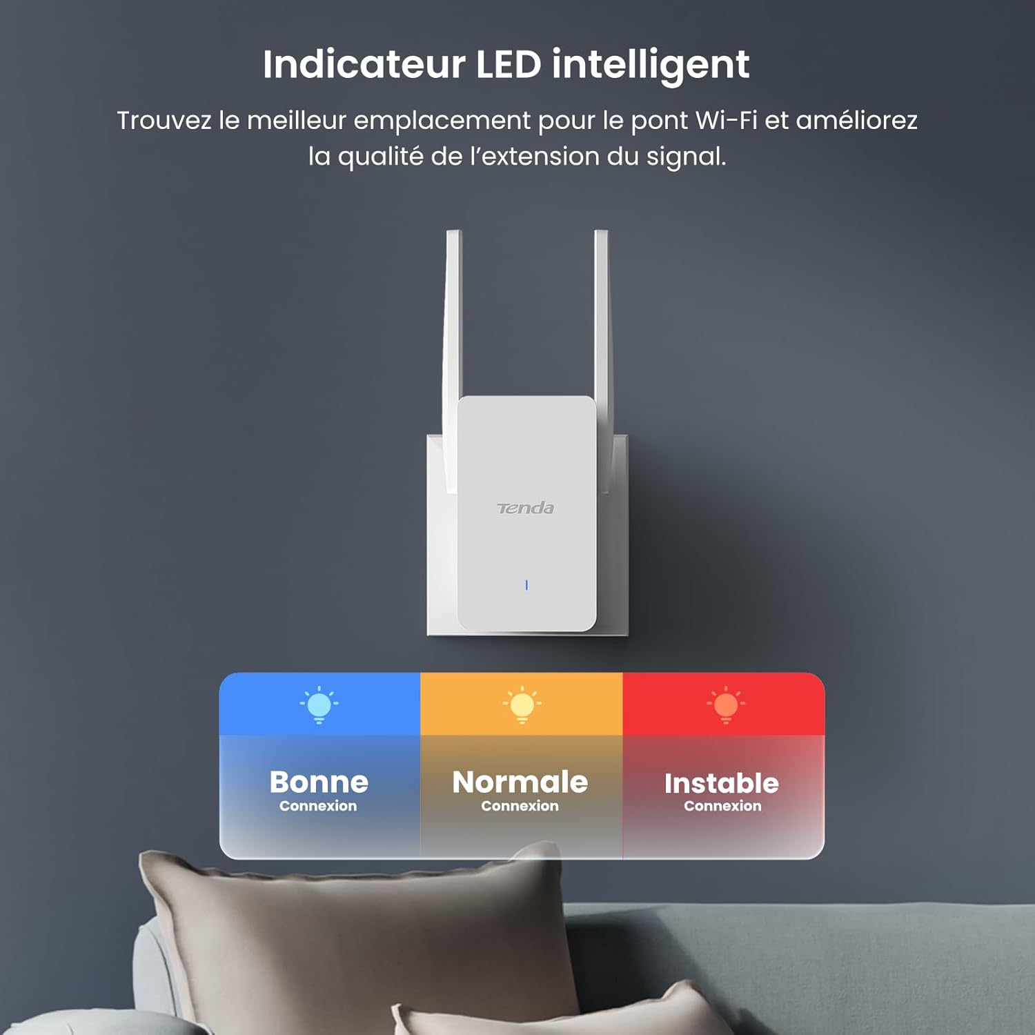 Tenda Répéteur WiFi 6 A33, Amplificateur WiFi AX3000 Mbps, Couvre jusqu'à 150 m², Compatible avec Les Routeurs, Mode AP, WPS, Voyant LED Intelligent – Image 7