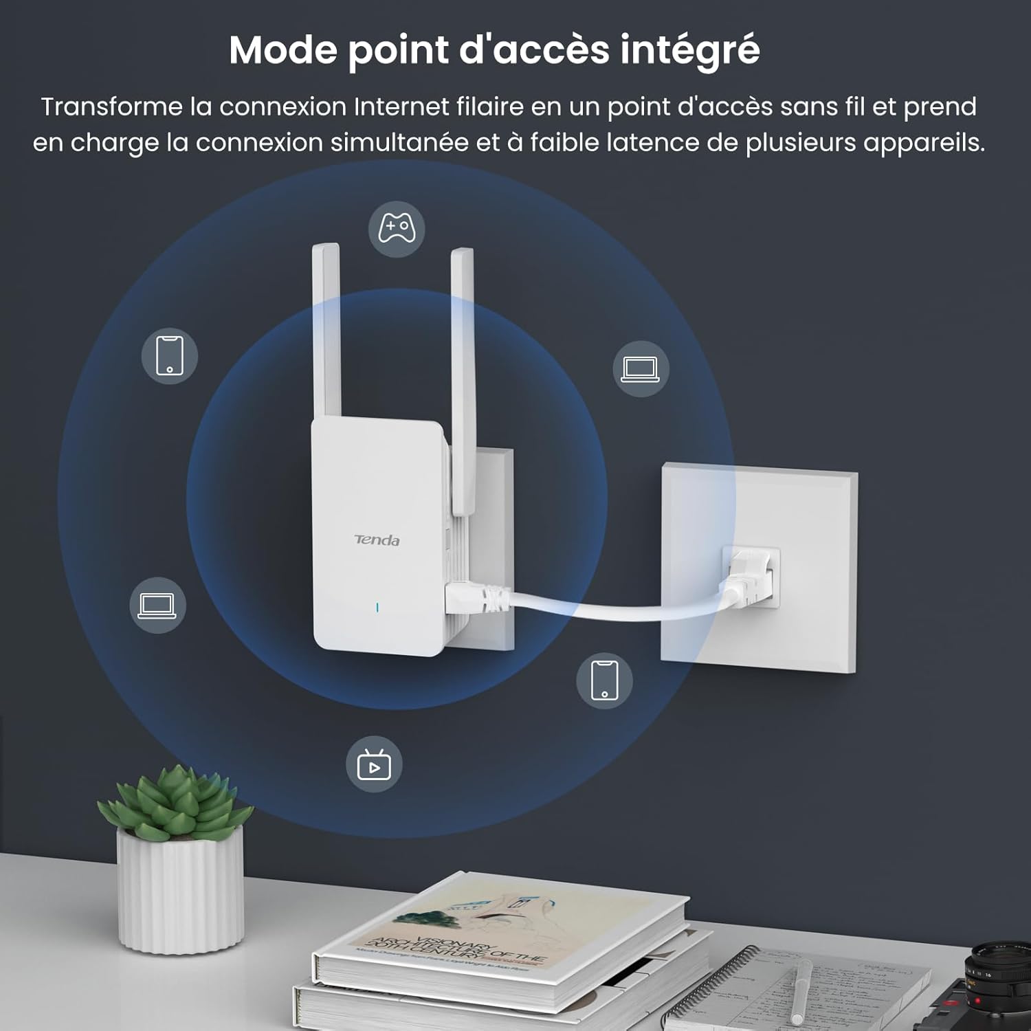 Tenda Répéteur WiFi 6 A33, Amplificateur WiFi AX3000 Mbps, Couvre jusqu'à 150 m², Compatible avec Les Routeurs, Mode AP, WPS, Voyant LED Intelligent – Image 2