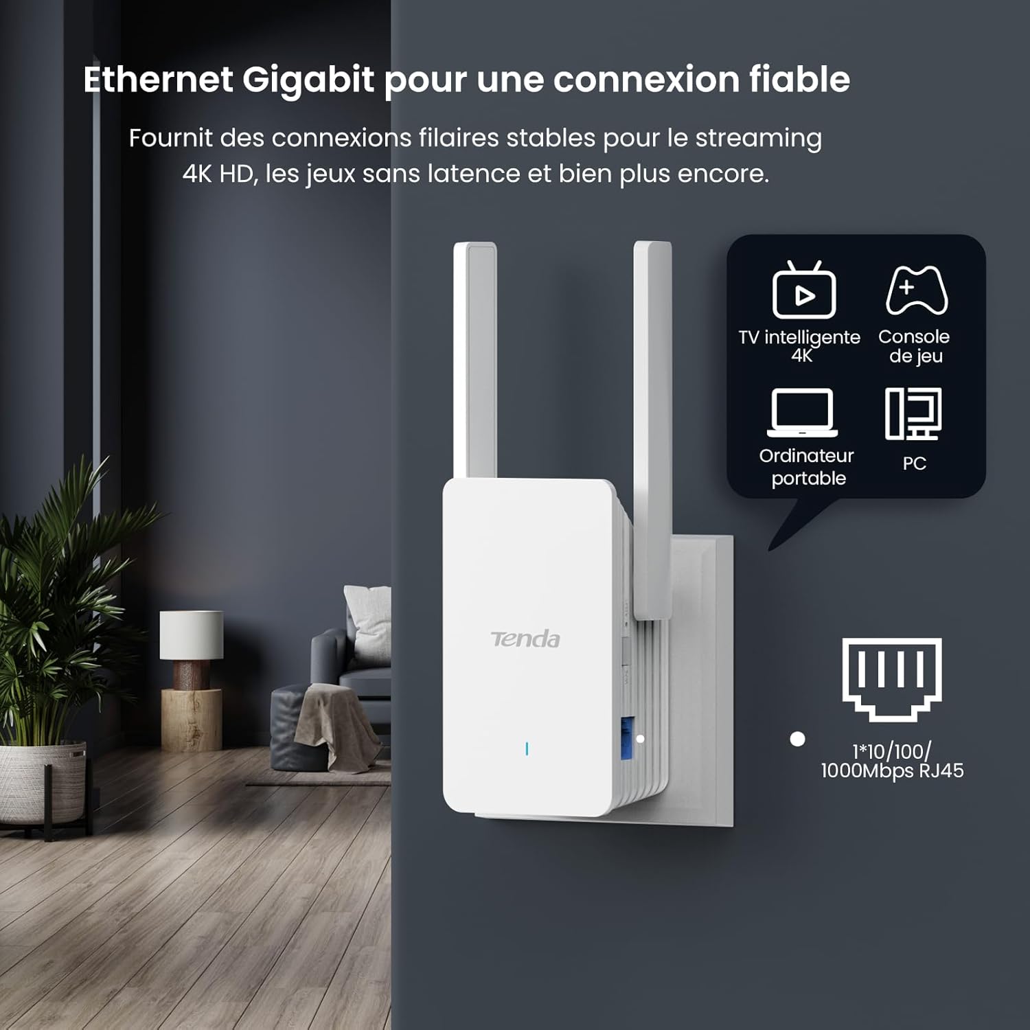 Tenda Répéteur WiFi 6 A33, Amplificateur WiFi AX3000 Mbps, Couvre jusqu'à 150 m², Compatible avec Les Routeurs, Mode AP, WPS, Voyant LED Intelligent – Image 8