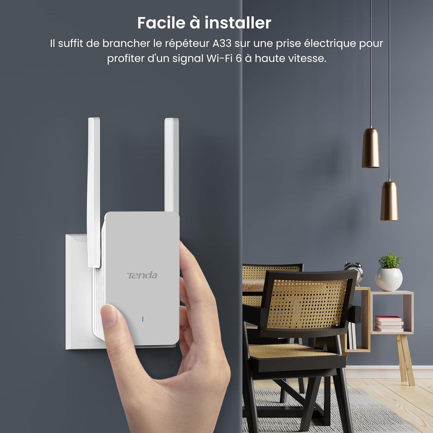 Tenda Répéteur WiFi 6 A33, Amplificateur WiFi AX3000 Mbps, Couvre jusqu'à 150 m², Compatible avec Les Routeurs, Mode AP, WPS, Voyant LED Intelligent – Image 4