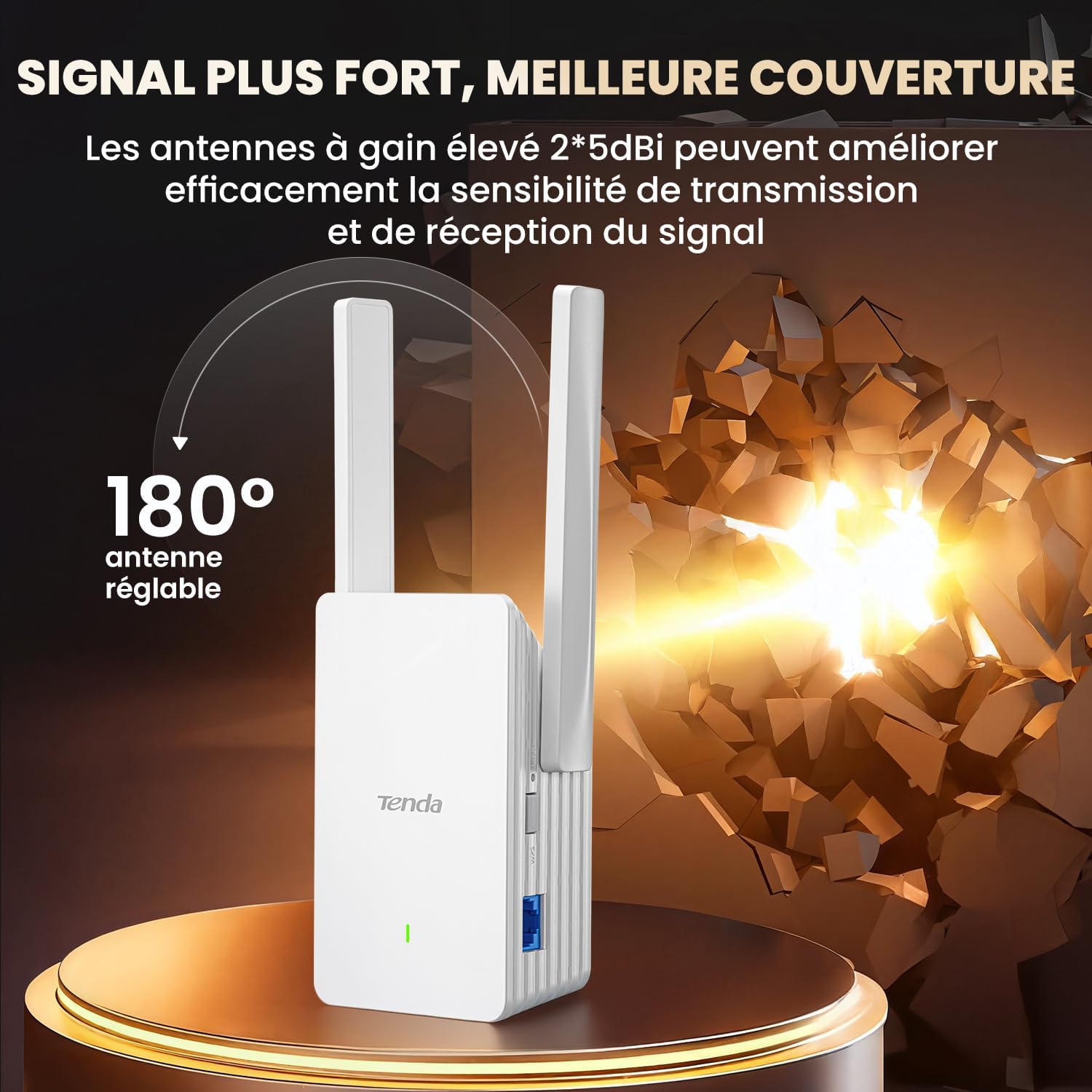Tenda A23 Répéteur WiFi 6 AX1500, Extenseur WiFi Bi-Bande, Port Gigabit, Antennes 2 x 5dBi, LED de Signal Intelligent, Installation Facile, WPA3 – Image 2